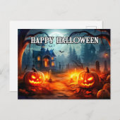 Glühendes Graveyard Pumpkins Happy Halloween Postkarte (Vorne/Hinten)