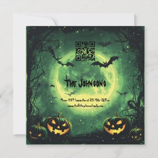 Glühendes grünes Halloween-Party - Jack-o'-Lantern Einladung (Rückseite)