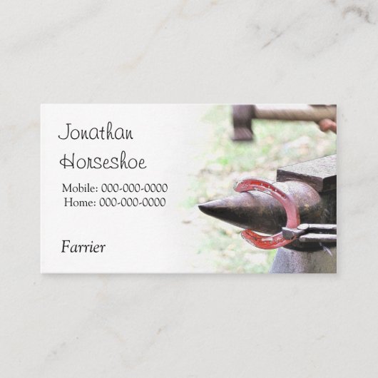 Glühendes Hufeisen des Hufschmiedes Visitenkarte (Vorderseite)