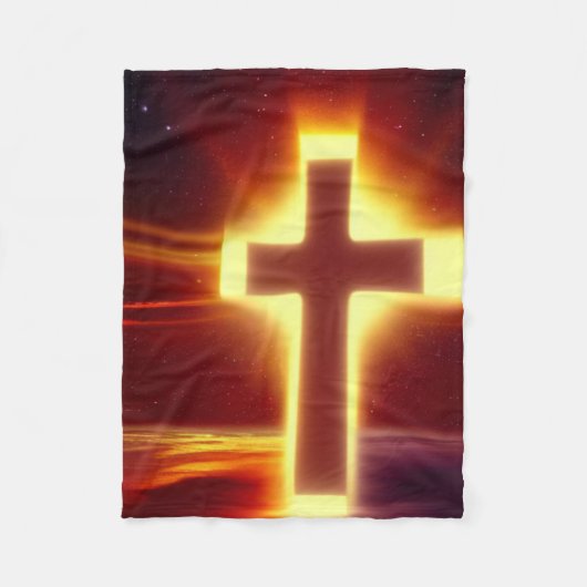 Glühendes Kreuz auf der roten Hintergrunddecke Fleecedecke (Vorderseite)