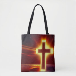 Glühendes Kreuz auf rotem Hintergrund Tote Tasche