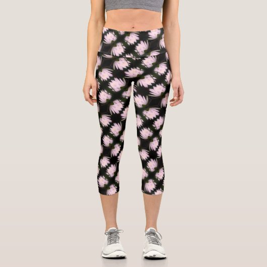Glühendes Lotus Water Lilie Blume Muster Capri Leggings (Vorderseite)