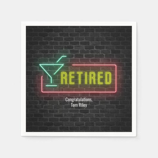 Glühendes Neon Marquee-Zeichen für das Ruhestand Serviette (Vorderseite)