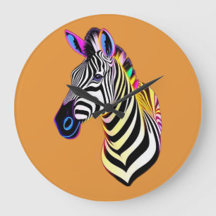 Glühendes Neon-Zebra Große Wanduhr