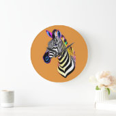 Glühendes Neon-Zebra Große Wanduhr (Zuhause)