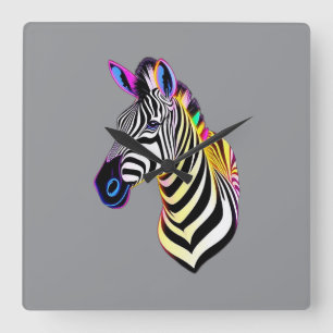 Glühendes Neon-Zebra Quadratische Wanduhr
