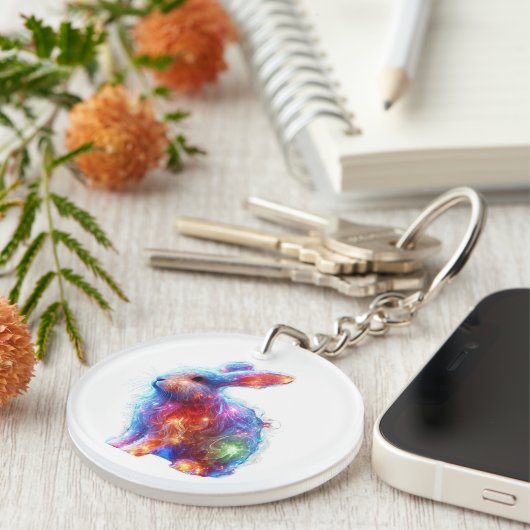 Glühendes Prismenkaninchen - Ätherisches Neon Ligh Schlüsselanhänger (Vorderseite rechts)