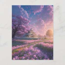 Glühendes rosa Feld, japanische Villa Postkarte