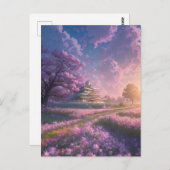 Glühendes rosa Feld, japanische Villa Postkarte (Vorne/Hinten)