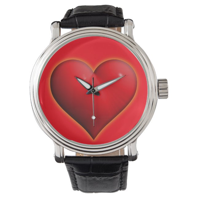 Glühendes rotes 3-D-Herz Armbanduhr (Vorderseite)