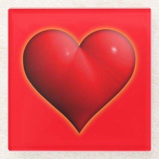 Glühendes rotes 3-D-Herz Glasuntersetzer (Vorderseite)