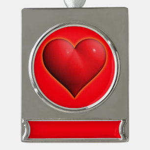 Glühendes rotes 3D-Herz Banner-Ornament Silber