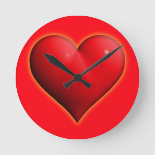 Glühendes rotes 3D-Herz Runde Wanduhr