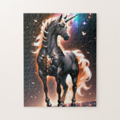 Glühendes Schwarzes verzaubertes Einhorn Puzzle (Vertikal)
