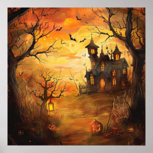 Glühendes Spuk Herrenhaus Halloween Poster