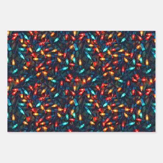 Glühendes Weihnachtslichtmuster Geschenkpapier Set (Vorderseite)