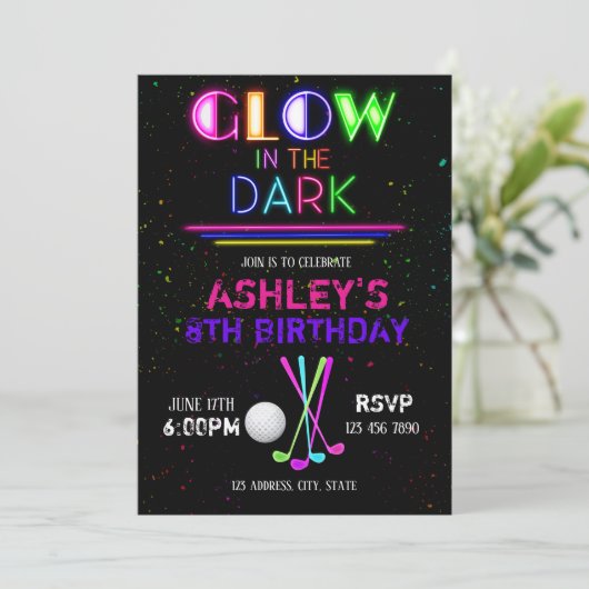 Glühengolf-Party Einladung (Stehend Vorderseite)