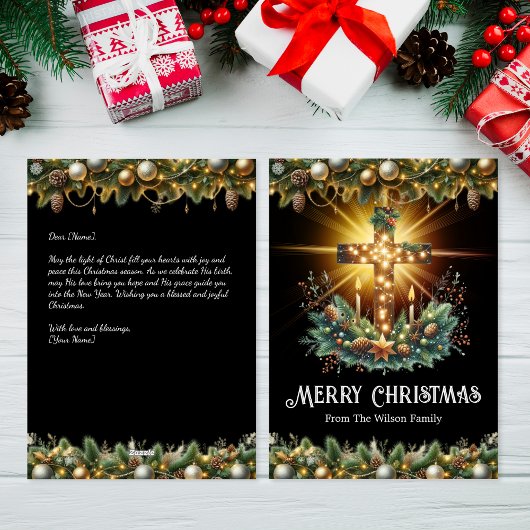 Glühkreuz | Black Background Weihnachtskarte Feiertagskarte