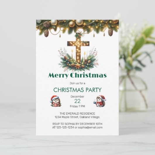 Glühkreuz | Christliche Weihnachten Einladung (Stehend Vorderseite)