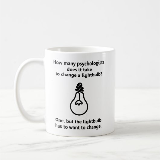 Glühlampen-Spaßwitz wievieler Psychologen Kaffeetasse (Links)