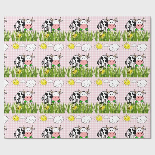 Glühpapier,Kühe Sonnenwolken Kariert Geschenkpapier (Flach)