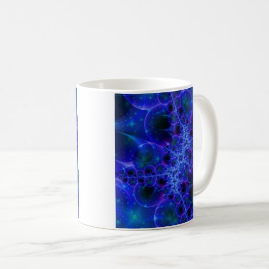 Glühstars | Fraktal in Blau und Weiß Kaffeetasse (VorderseiteRechts)