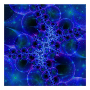Glühstars Fraktal in Blau und Weiß Poster