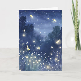 Glühwürmchen bei Nacht | Glühwürmchen Blau Aquarel Karte