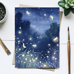 Glühwürmchen bei Nacht Glühwürmchen Blau Aquarel Postkarte