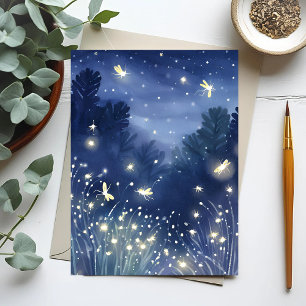 Glühwürmchen bei Nacht   Glühwürmchen Blau Aquarel Postkarte