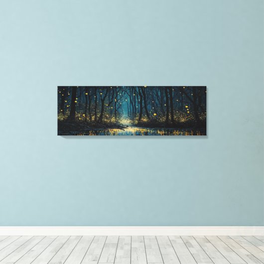 Glühwürmchen erhellen einen dunklen Fantasy-Wald P Leinwanddruck (Insitu (Holzboden))