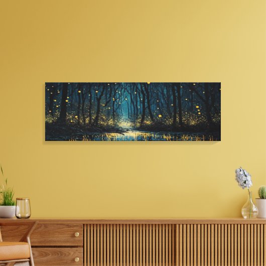 Glühwürmchen erhellen einen dunklen Fantasy-Wald P Leinwanddruck (Insitu (Wohnzimmer))
