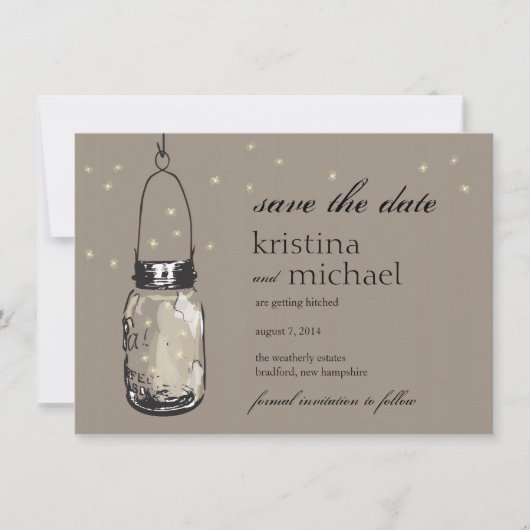Glühwürmchen & Mason Jar Save the Date (Vorderseite)