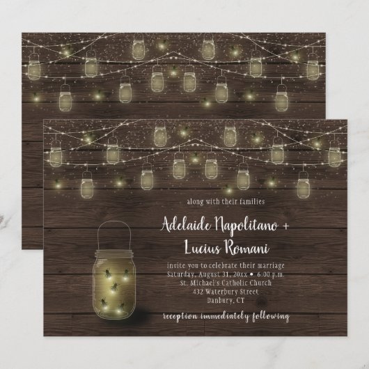 Glühwürmchen Mason Jars Lichterkette Hochzeit Einladung (Vorne/Hinten)