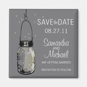 Glühwürmchen & Vintage-Mason-Glas Save-the-Date-Ka Magnet