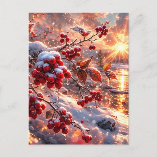 Glut der roten Winterbeeren im Schnee Postkarte (Vorderseite)
