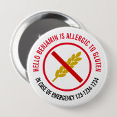 Gluten Allergy-Abzeichen Button (Vorne & Hinten)