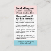 Gluten Allergy Restaurant Card, Celiac Food Safety Visitenkarte (Rückseite)