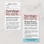Gluten Allergy Restaurant Card, Celiac Food Safety Visitenkarte (Vorne/Hinten)