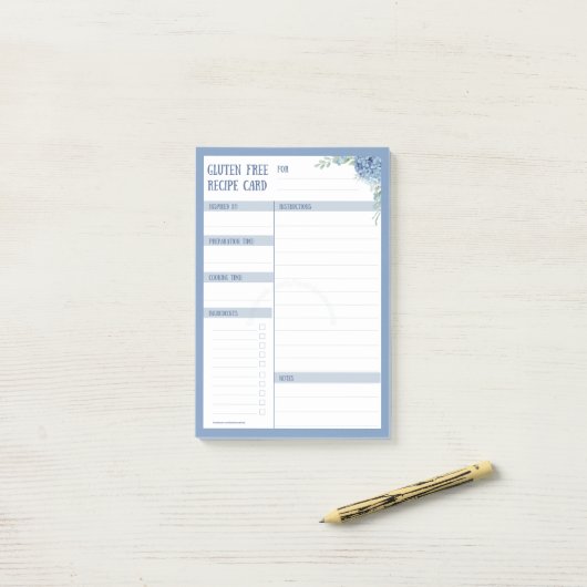 GLUTEN FREE Rezept Card - Hydrangea Blue by Leah G Post-it Klebezettel (Auf Schreibtisch)