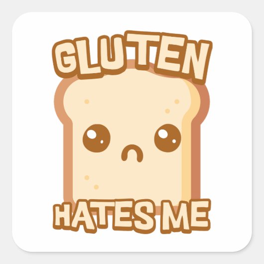 Gluten hasst mich! Niedlicher Funny Brot Cartoon Quadratischer Aufkleber (Vorderseite)