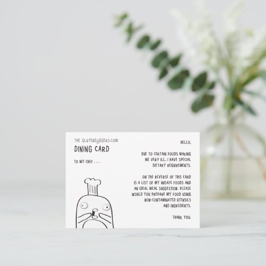Glutendodgers speisende Karte (Stehend Vorderseite)