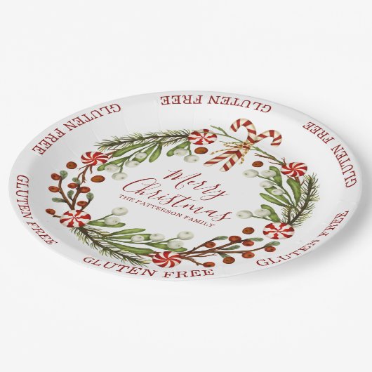 Glutenfrei frohe Weihnachts Candy Cane Floral Pappteller (Schrägansicht)