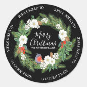 Glutenfrei Frohe Weihnachtsblumenname Runder Aufkleber (Vorderseite)
