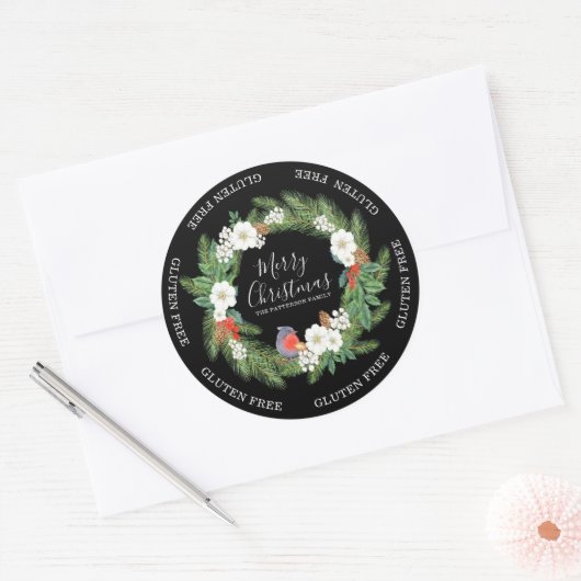 Glutenfrei Frohe Weihnachtsblumenname Runder Aufkleber (Umschlag)
