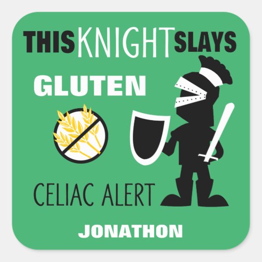 Glutenfreie Celiac Alert Green Knight Kids Quadratischer Aufkleber (Vorderseite)