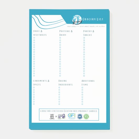 Glutenfreie Einkaufsliste | Ausfüllbares Notizbloc Post-it Klebezettel (Vorderseite)