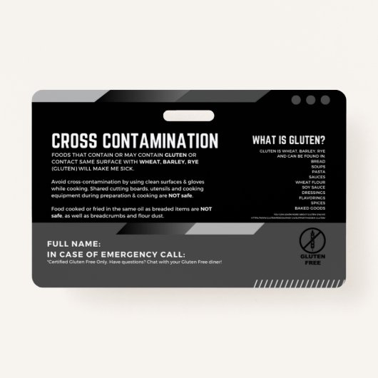 Glutenfreie Speisekarte Ausweis (Rückseite)