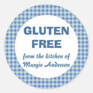 Glutenfreies Lebensmittel Blue Gingham Runder Aufkleber
