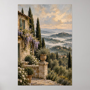 Glyzinien-Stein-Terrasse und rollende Hügel Wandku Poster